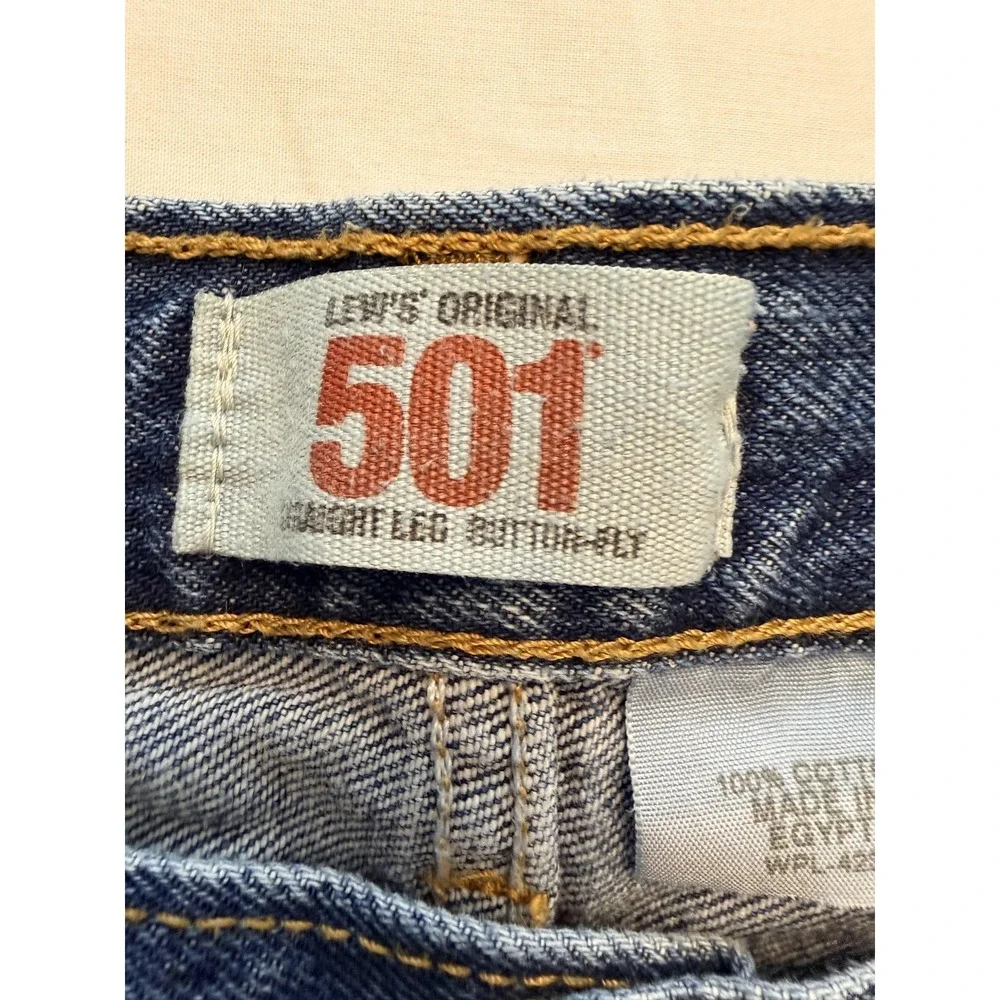 Levis 501 Jeans Mens 42x30 Blue Medium‎ Wash Straight Leg Button Fly Denim Pants